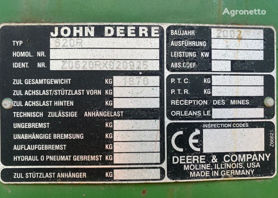tambour de frein pour tracteur à roues John Deere 620r